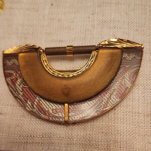 Vintage LANGANI  Gold and Patterned Brooch
